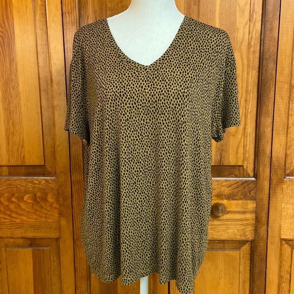 Nine West Soft Spun Leopard Print V-Neck Shortsleeved Tee XL - Picture 1 of 8